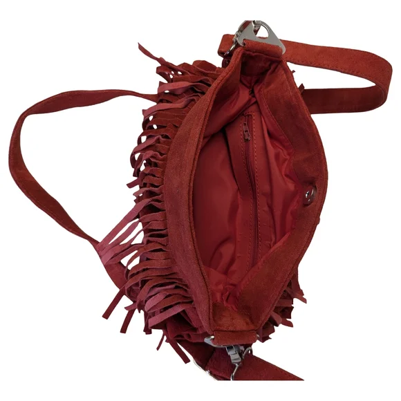 Red Suede Fringe Crossbody Bag Boho Tassel Purse | Western Cowgirl Festival - Picture 6 of 6